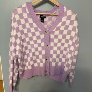 Checkered Y2K, pastel purple cropped cardigan